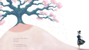 Immagine di fantasia in cui una donna in abiti peruviani guarda una grande tetta dal cui capezzolo nasce e si snoda un albero. Una donna è tante persone insieme