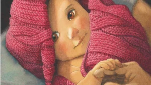 Disegno pittorico del primo piano di un neonato che guarda l'osservatore e stringe il dito del papà. Un libro che dà voce a tanti papà