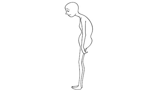 La postura è un ottimo indicatore del carattere di una persona Silhouette di una persona triste e curva in avanti. La postura è un ottimo indicatore del carattere di una persona
