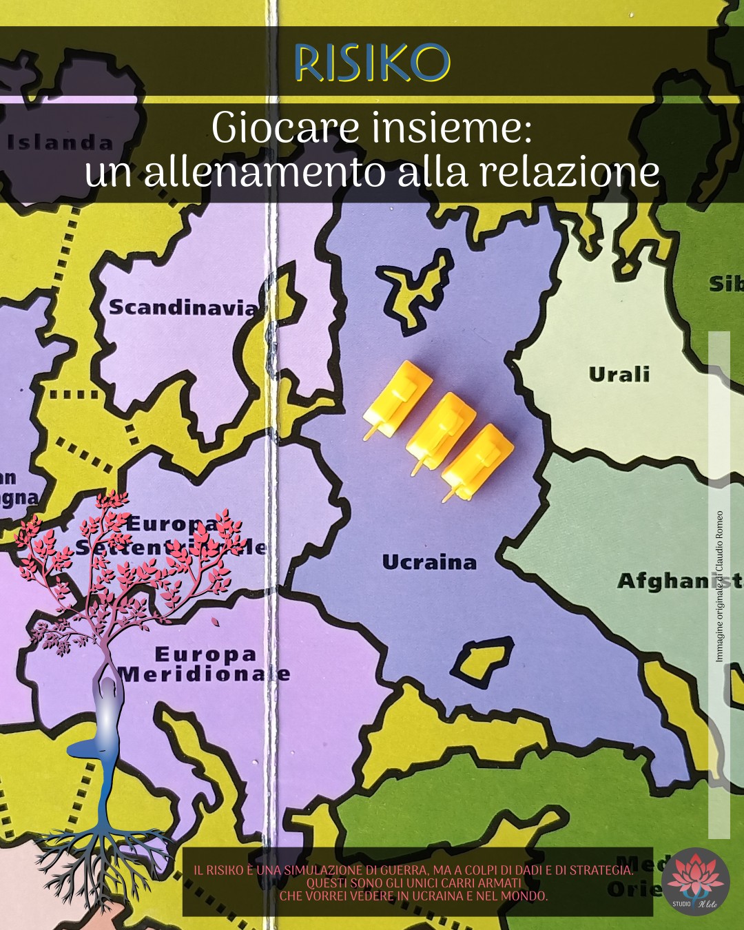 Il Risiko è una simulazione di guerra, ma a colpi di dadi e di strategia. Questi sono gli unici carri armati che vorrei vedere in Ucraina e nel mondo Porzione di una vecchia plancia di Risiko: tre carri armati gialli sono posti in Ucraina. Il Risiko è una simulazione di guerra, ma a colpi di dadi e di strategia. Questi sono gli unici carri armati che vorrei vedere in Ucraina e nel mondo