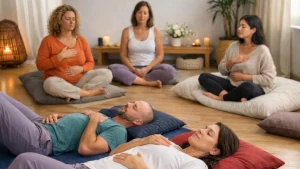 Un gruppo di professionisti della relazione d'aiuto in ascolto del proprio corpo